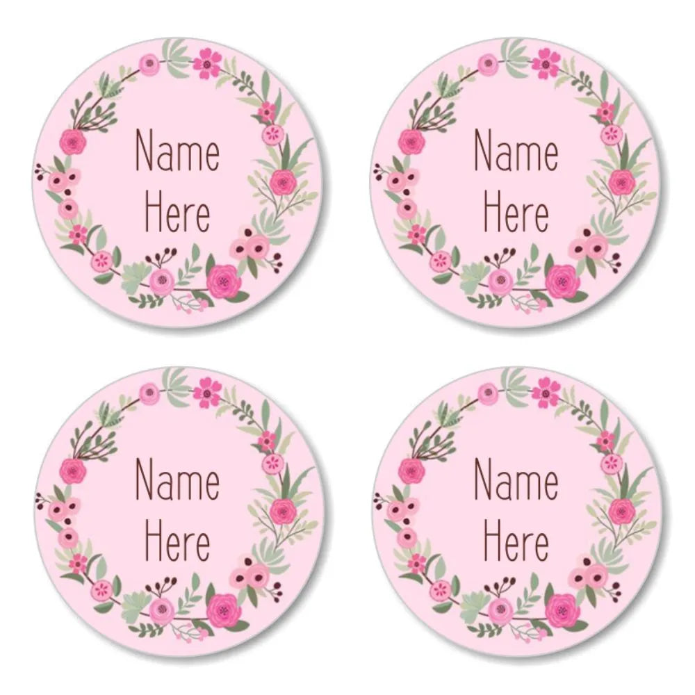 Flower Wreath Round Name Labels – Dinkleboo US flower-wreath-round-name-labels-dinkleboo-us