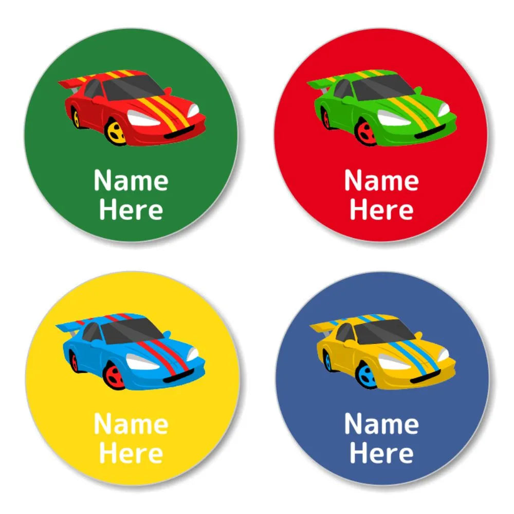 Labelname Racing Racing Car Round Name Labels – Dinkleboo US