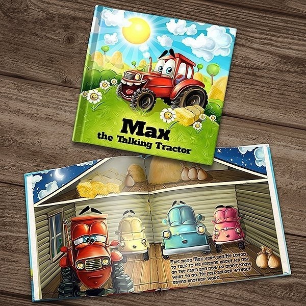 MyBambino Personalized Childs Book Organizer for Kids Boys Tractor Design 