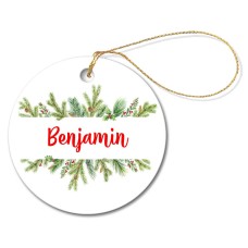Pine Branches Round Porcelain Ornament