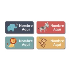 Etiquetas con nombre rectangulares de Animales del Zoológico - ES|MX|US-ES