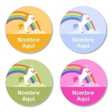 Etiquetas Redondas de Unicornio Arcoíris - ES|MX|US-ES