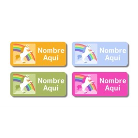 Etiquetas con nombre rectangulares de Unicornio Arcoíris