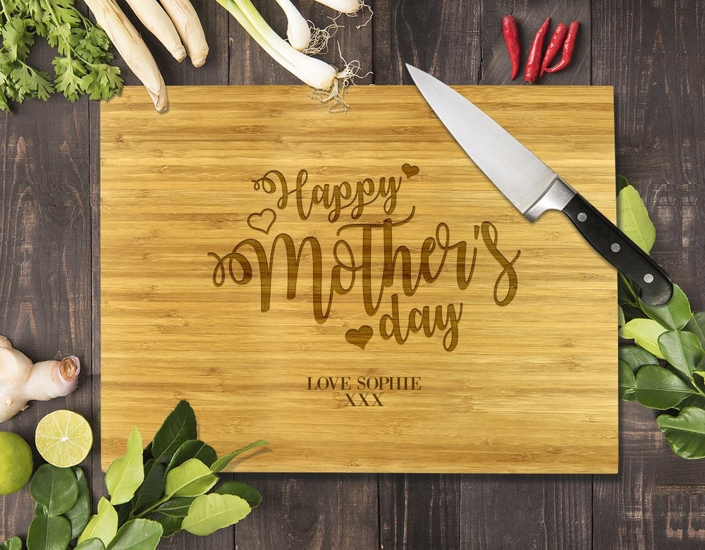 Heart Happy Mother's Day Bamboo Cutting Board