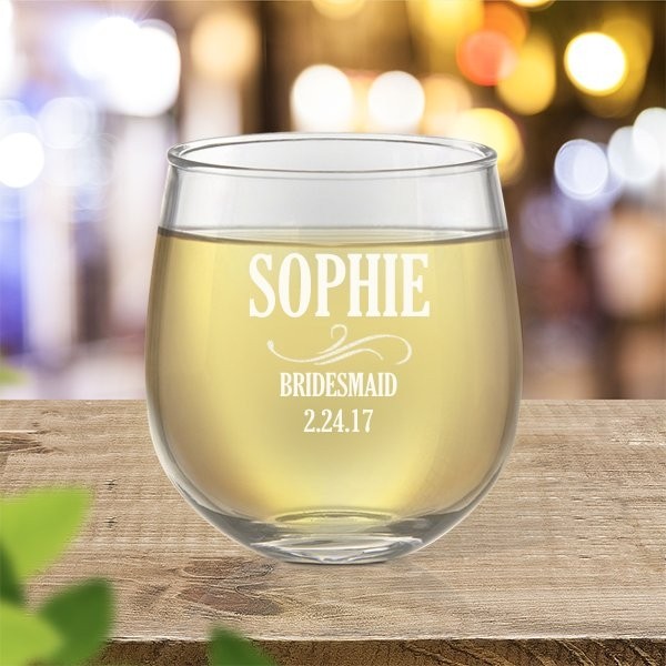 Bridesmaid Engraved Stemless Wine Glass