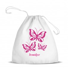 Butterflies White Drawstring Bag