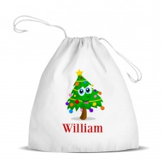 Christmas Tree White Drawstring Bag
