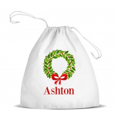 Christmas Wreath White Drawstring Bag