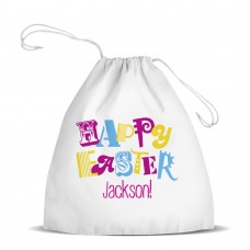 Happy Easter White Drawstring Bag