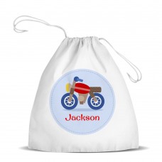Motorbike White Drawstring Bag