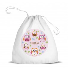 Owl White Drawstring Bag