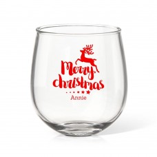 Reindeer Christmas Stemless Wine Glass