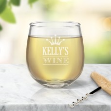Crown Design Engraved Stemless Wine Glass