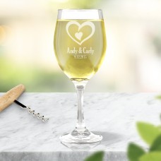 Double Heart Engraved Wine Glass