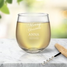 Merry Christmas Engraved Stemless Wine Glass