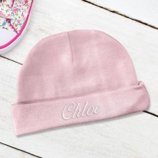 Embroidered Pink Baby Beanie