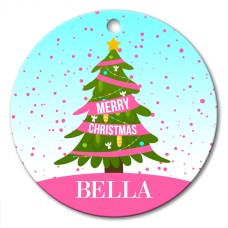 Pink Christmas Round Porcelain Ornament