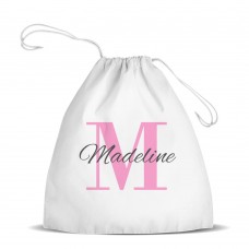 Pink Monogram White Drawstring Bag