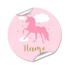Pink Unicorn Round Name Label