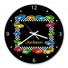 Race Cars Glass Wall Clock