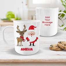 Santa & Reindeer White Plastic Mug
