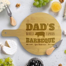 Dad's Famous Barbeque Round Bamboo Serving Board