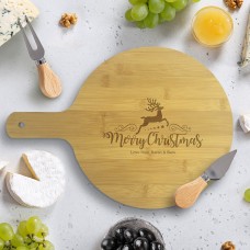 Reindeer Christmas Round Bamboo Serving Board