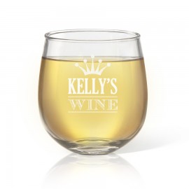 Crown Engraved Stemless Wine Glass