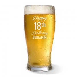 Fancy Happy Birthday Engraved Standard Beer Glass