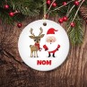 Santa & Reindeer Round Porcelain Ornament