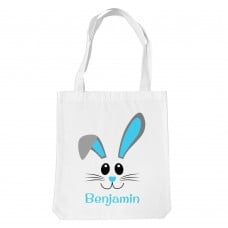Blue Bunny Face White Tote Bag