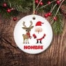 Décoration ronde en porcelaine Père Noël et son renne