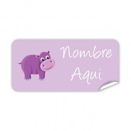 Etiqueta Rectangular  Hipopótamo Morado